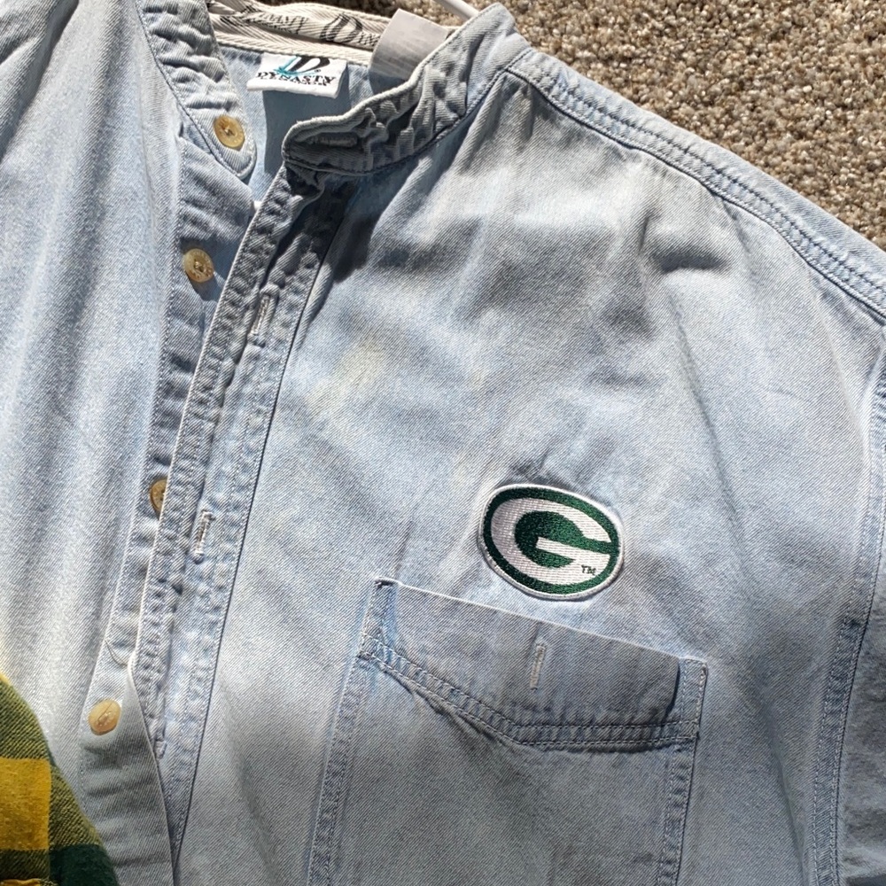 🖤 Green Bay Packers Tee Yellow & Green Hooded Flannel & Jean Jacket Wisconsin - Picture 3 of 4